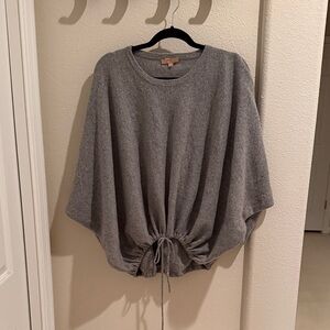 Gray Drawstring Cashmere Poncho Sweater